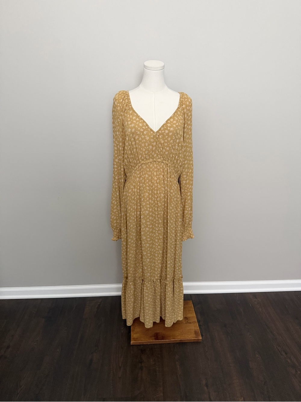 Sonoma Dress Midi Micro Floral Prairie Boho Bohemian Peasant Mustard Yellow